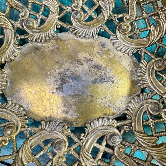 Vintage Large Brass Filigree Ornate Lattice Detail Oval Bowl Basket Metal Basket - Picture 3 of 12
